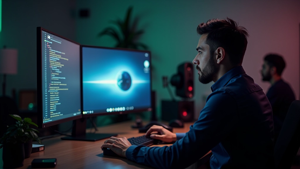 Compositor profissional trabalhando em software 3D com múltiplas layers visíveis na tela