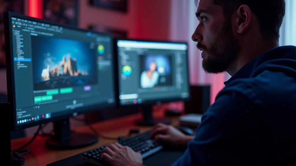Compositor trabalhando em software 3D com layers de composição visíveis no ecrã